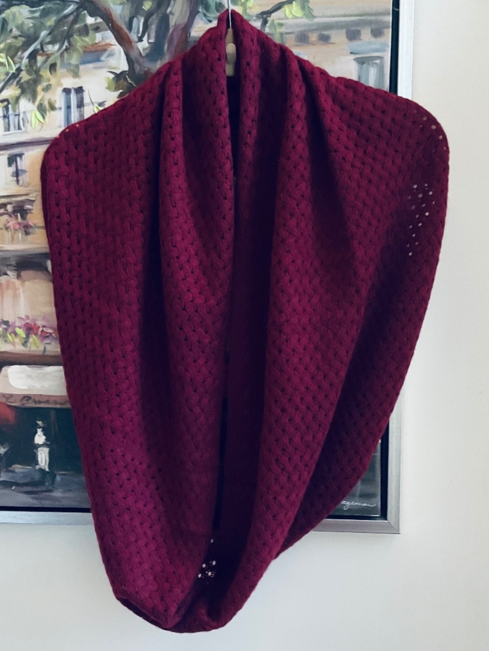 NWOT Lusso Cashmere 100% 2 Ply Cashmere Pointelle Scarf Burgundy / Wine
